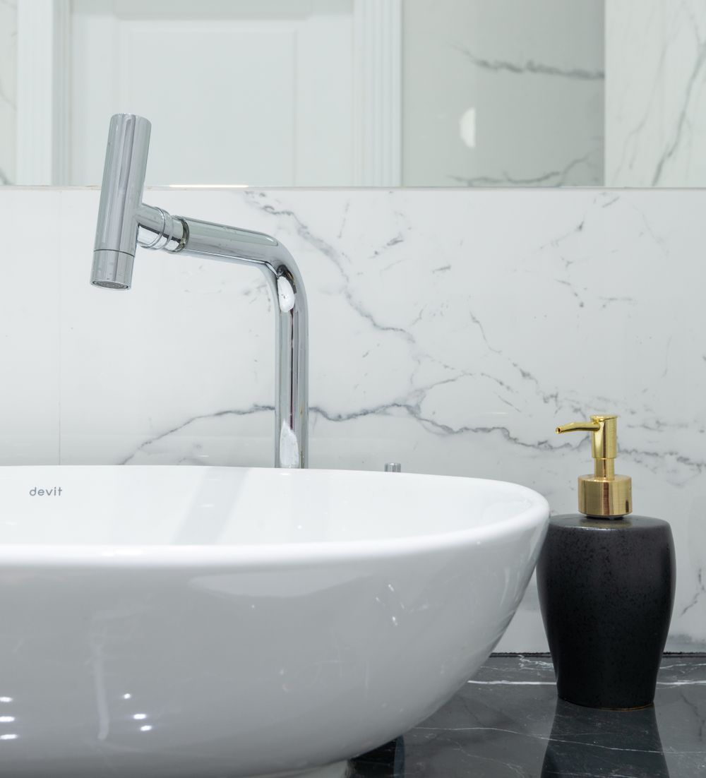 Illustrative bathroom interior with a contemporary basin