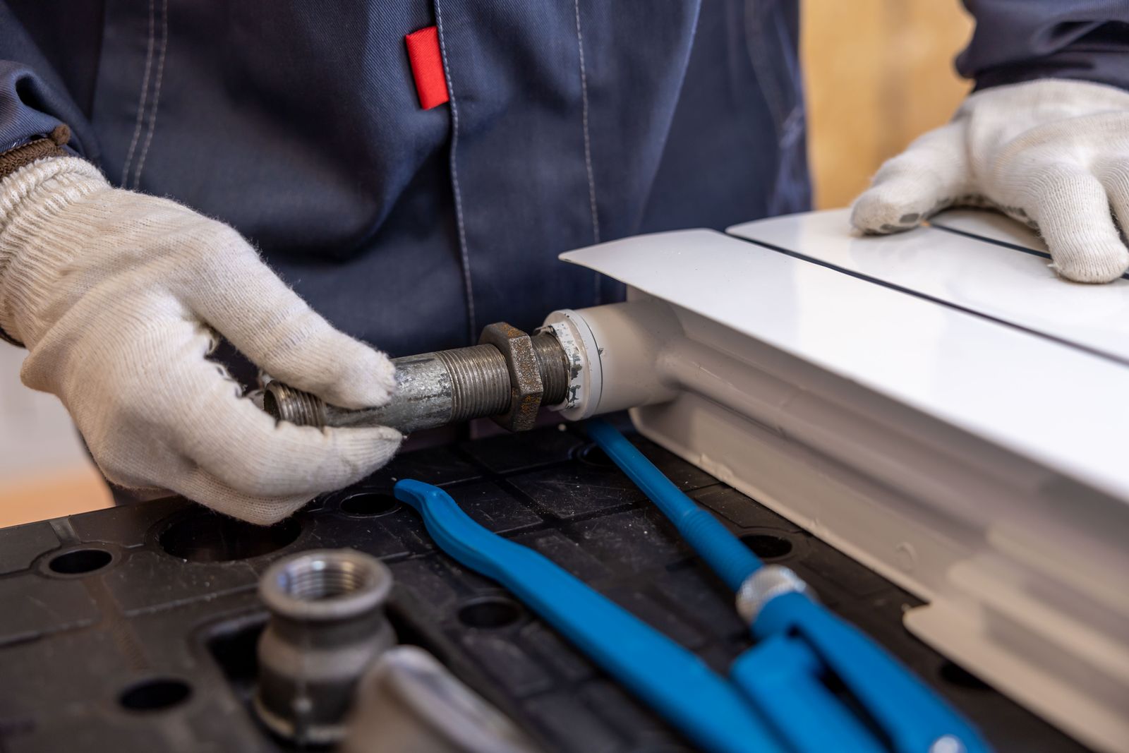 Illustrative photograph of radiator pipework installation